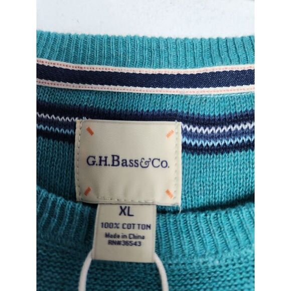 G.H. Bass & Co. Men Teal Blue & Green 100% Cotton Pullover Sweater size XL - Picture 3 of 8